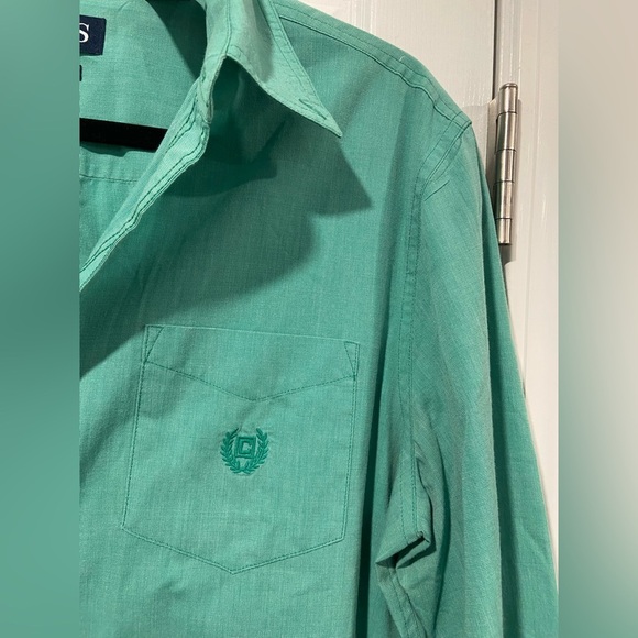 Chaps Mens size M Kelly Green Easy Care Long Sleeve Button Down Shirt Logo - Picture 3 of 11